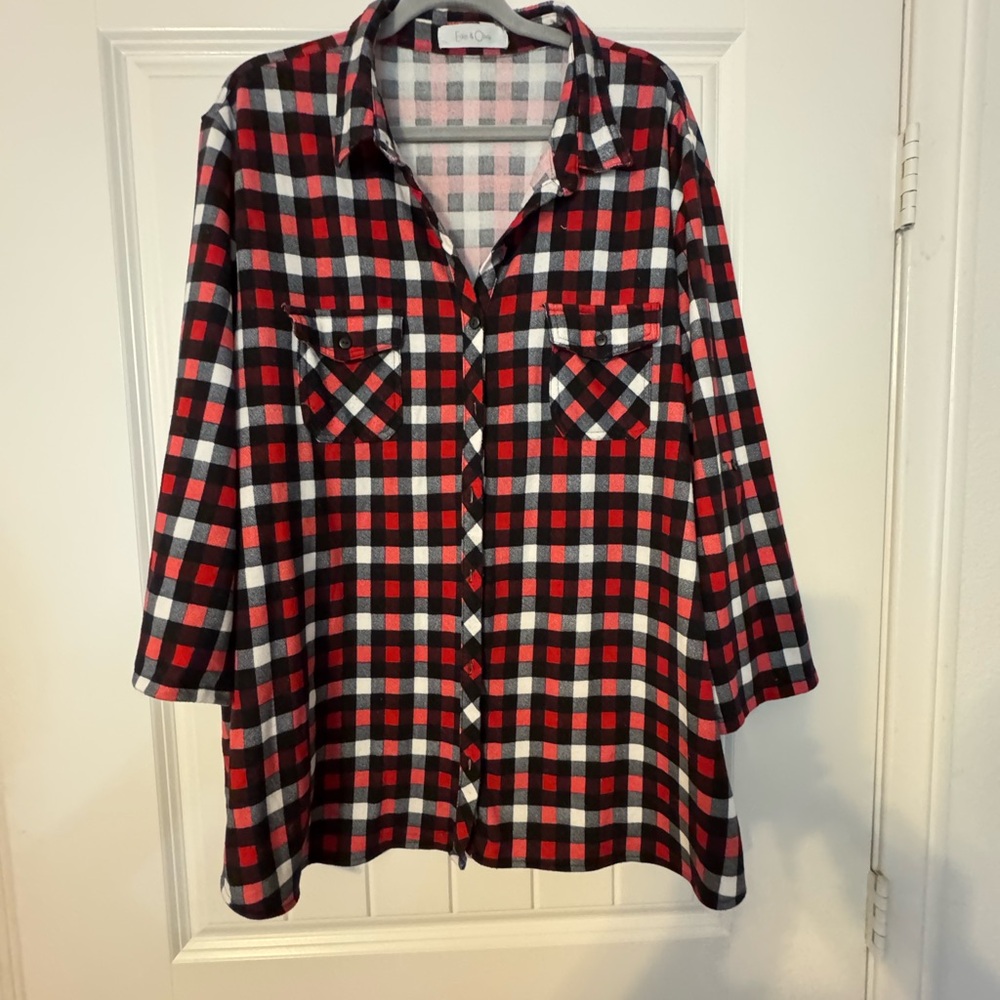 Red and Black Plaid Button-Up Shirt